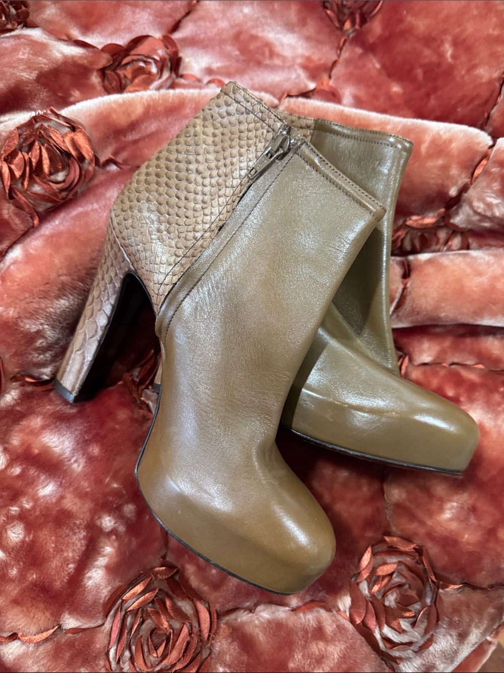 Barneys New York Olive Brown Platform Ankle Boots